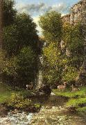 Gustave Courbet A Family of Deer in a Landscape with a Waterfall oil painting reproduction